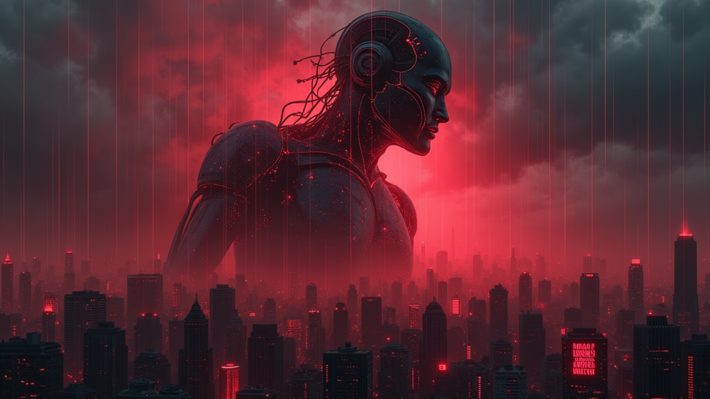Representación artística de una inteligencia artificial perdiendo el control, ilustrando el lado oscuro de la IA y la Grok IA controversia.