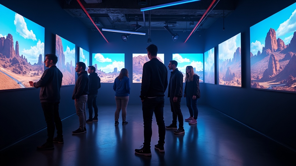 Equipo de empresa colaborando en una de las experiencias de realidad virtual en Barcelona durante un evento corporativo.