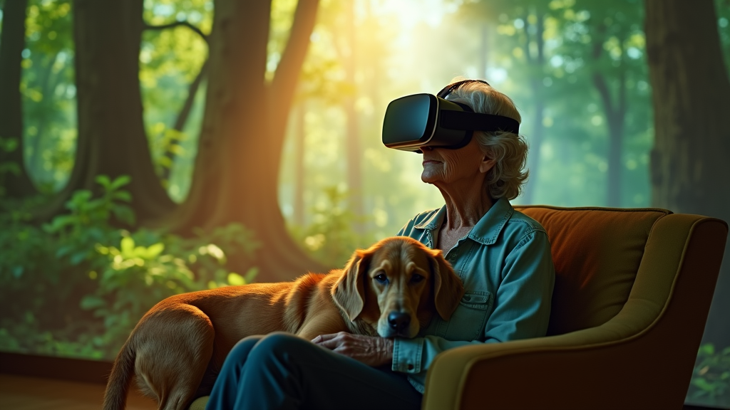 Simulación de un entorno natural con un tigre, usada en el programa de VR terapia para residencias en Álava.