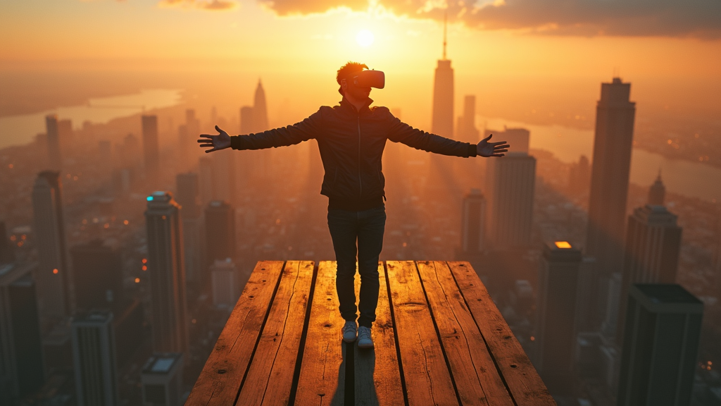 Participante superando el vértigo con Richie's Plank Experience, una experiencia de realidad virtual en Virtua Barcelona