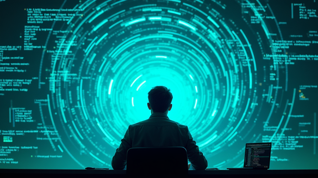 Un desarrollador de software frente a su monitor, reflexionando sobre la paradójica falta de productividad con herramientas de IA.