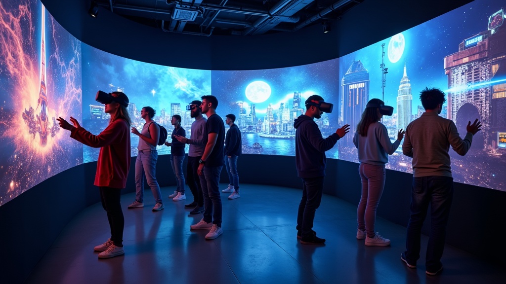 Participantes colaborando en una de nuestras experiencias realidad virtual Barcelona para un evento de team building.