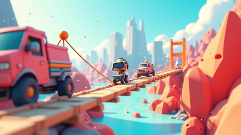 Análisis de la construcción de puentes en los dioramas de Bridge Constructor Studio VR