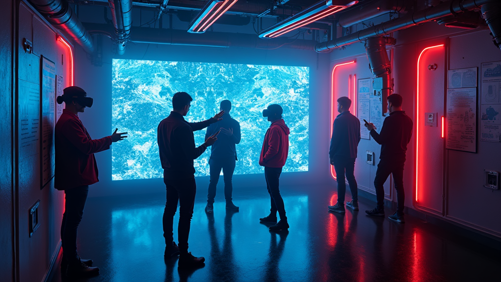 Vista de la ciudad futurista y neones en el Cyberpunk Escape Room Barcelona