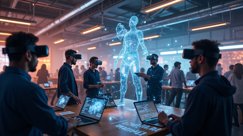Proyección interactiva en un entorno de trabajo, mostrando el futuro hardware que definirá el panorama de la realidad virtual en España.
