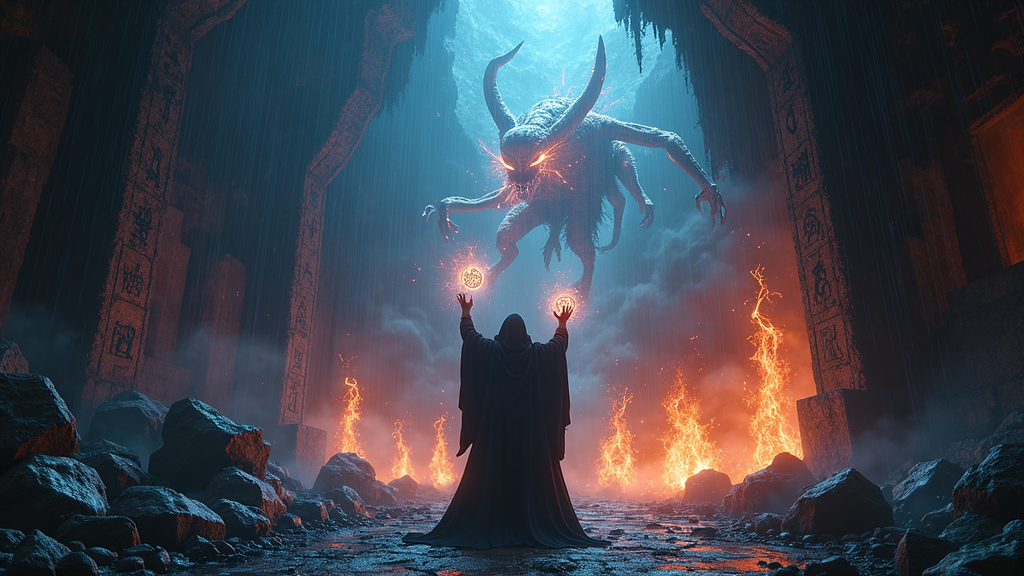 Jugador lanzando un hechizo de fuego durante el combate físico en HexWind VR.