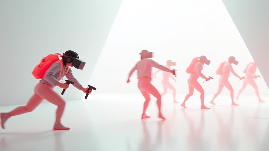 Jugador inmerso en la experiencia SUPERHOT VR en Virtua Barcelona con gafas Meta Quest
