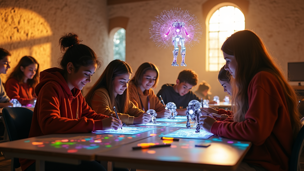 Jóvenes colaborando en un proyecto durante el campamento de robótica y salud de Cáceres, un ejemplo de educación STEM.