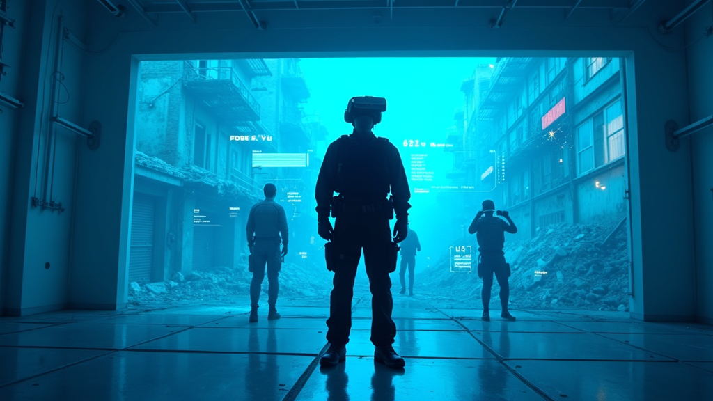 Entrenamiento de policías de Oviedo utilizando la tecnología de realidad virtual del simulador.