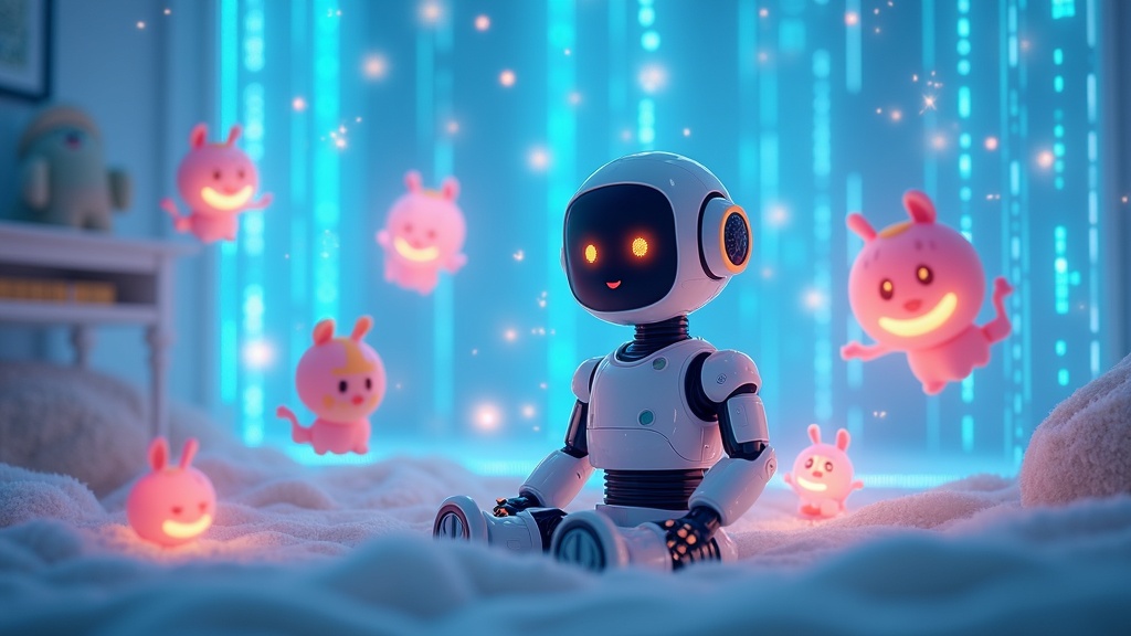 Representación visual conceptual de la IA Baby Grok, destacando la necesidad de un entorno seguro para la inteligencia artificial infantil.