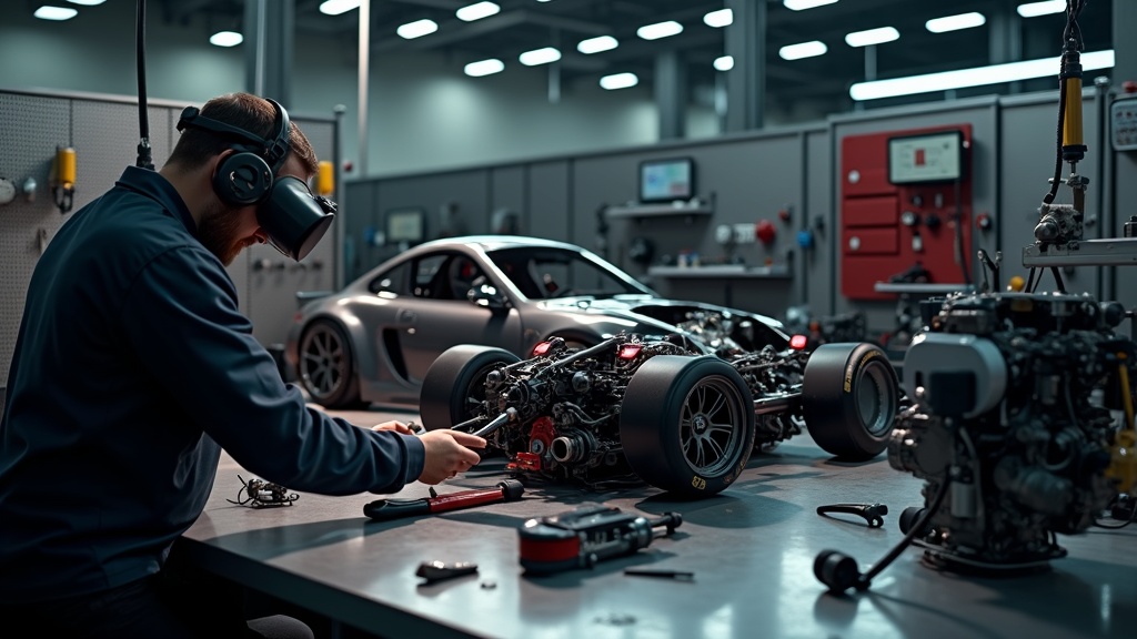 Vista detallada de las piezas del motor en el análisis de Wrench VR.