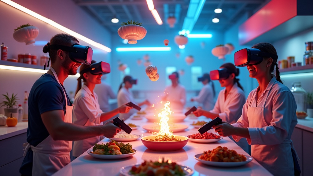 Evento de team building con un juego de cocina realidad virtual (Cook Out VR) en Virtua Barcelona.