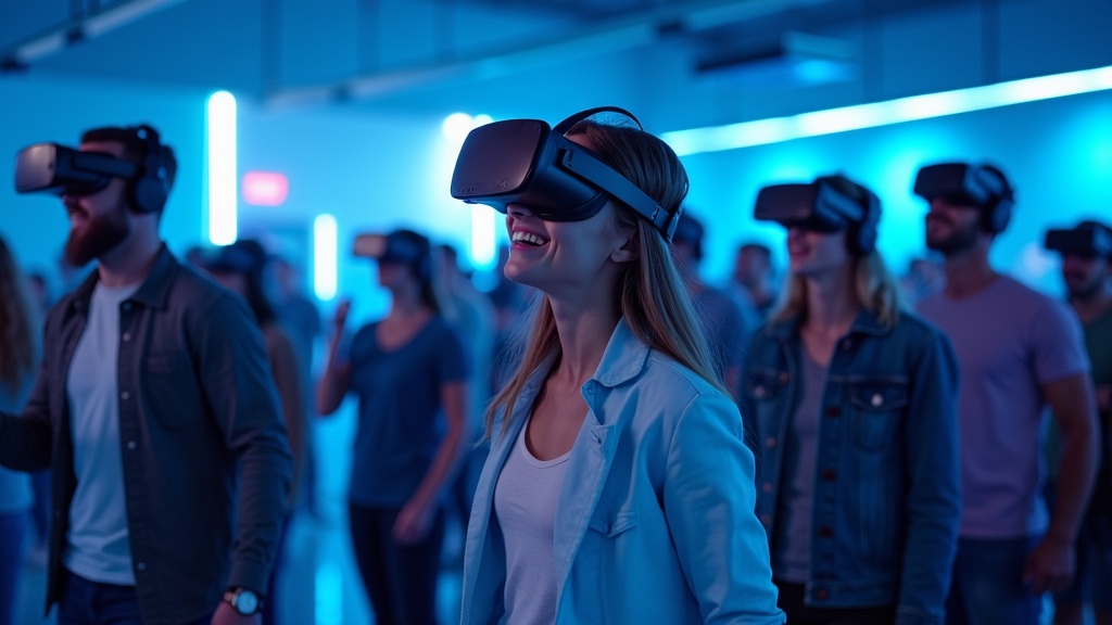 Familia sonriendo mientras se prepara para una partida de realidad virtual en Barcelona, una opción de ocio familiar.