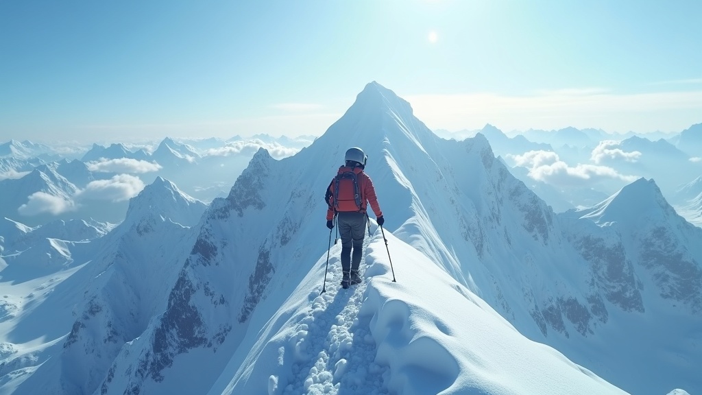 Persona con gafas de realidad virtual experimentando la simulación de escalar el Everest en Virtua Barcelona.