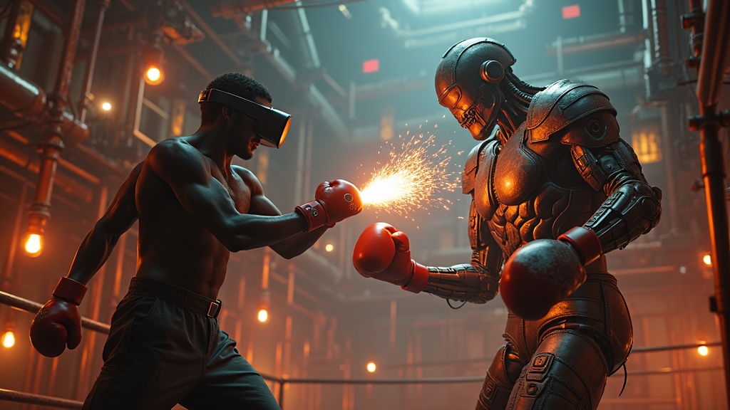 Combate en el gimnasio steampunk para nuestro análisis de Boxing Machine VR.