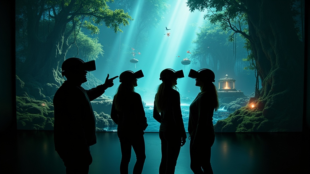 Un equipo colaborando para resolver un puzzle en el escape room virtual Jungle Quest en Barcelona.