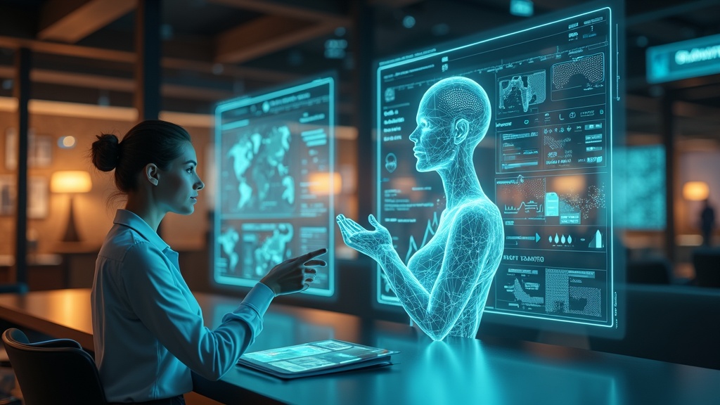 Una persona usando su portátil para interactuar con un chatbot avanzado de IA generativa para atención al cliente de su banco.