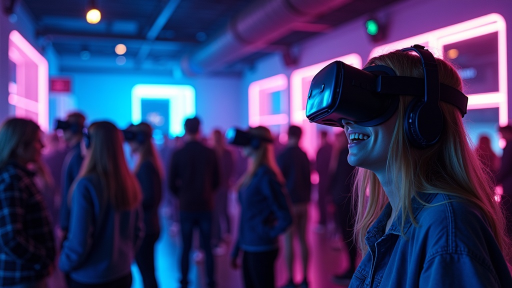 Dos jugadores compitiendo en el juego de realidad virtual Hyper Dash, una actividad ideal para familias en Barcelona.