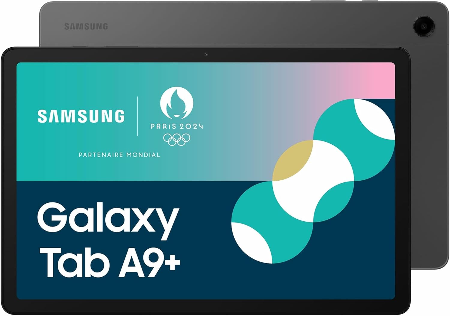 Gráfico promocional de la Samsung Galaxy Tab A9+ con el logo de Virtua Barcelona.