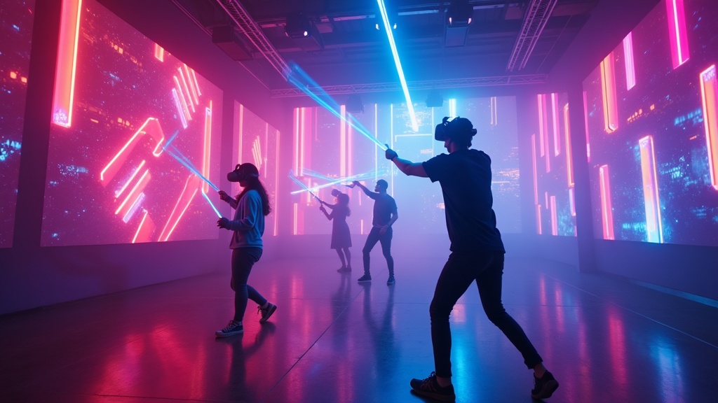 Pantalla de selección de canciones en la experiencia Beat Saber VR, mostrando diferentes niveles de dificultad.