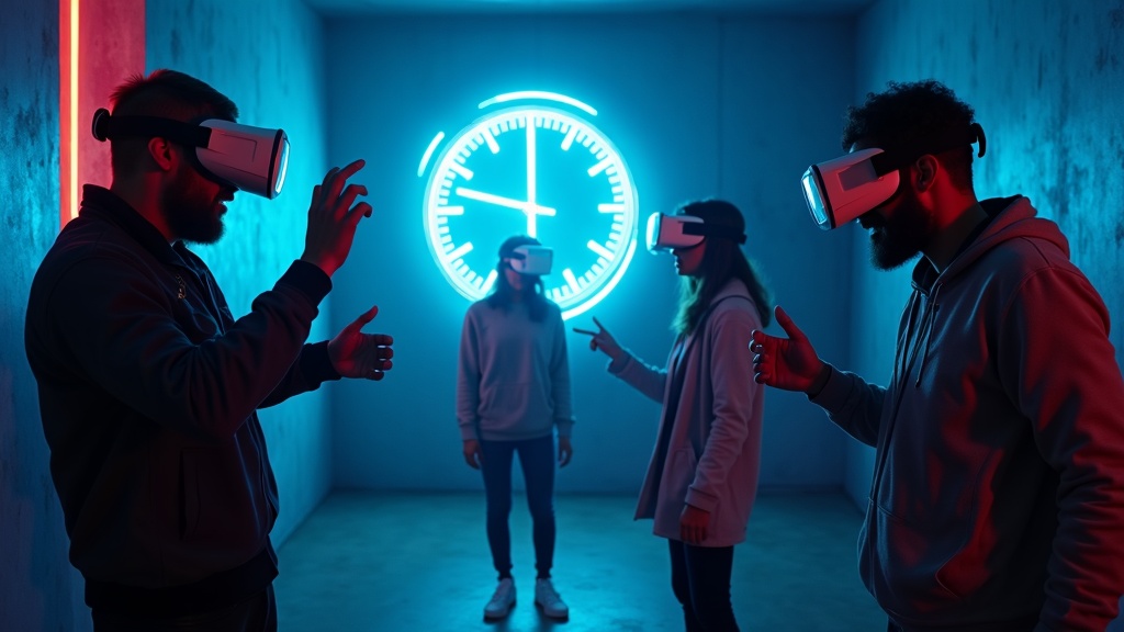 Equipo colaborando en el escape room VR en Barcelona Mission Sigma