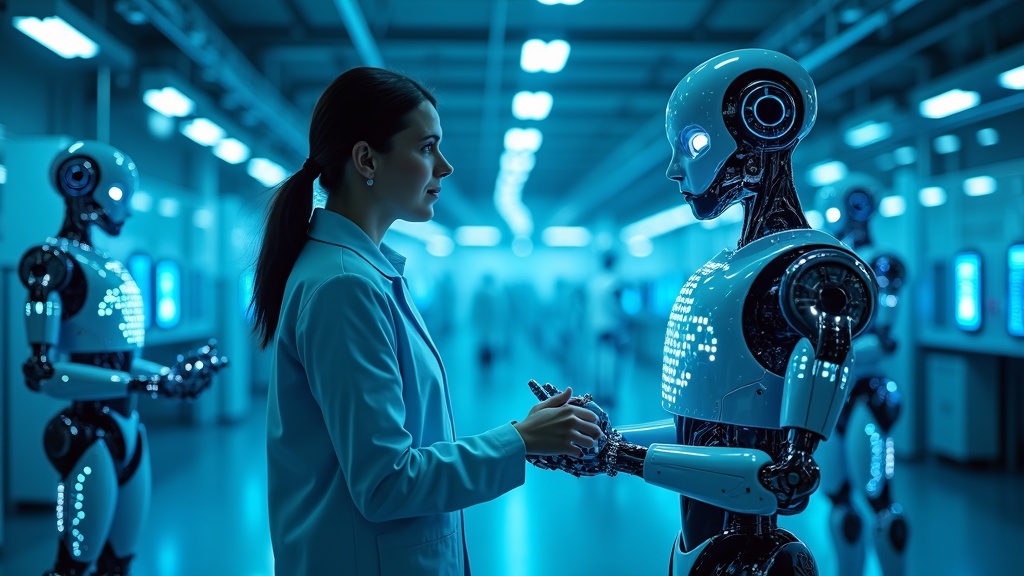 Exhibición de múltiples robots IA en la Cumbre de Shanghai, mostrando la diversidad de modelos humanoides y de servicio.