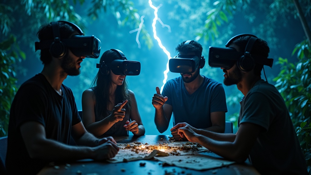 Equipo de empresa participando en el Escape Room VR Survival como actividad de team building en Barcelona