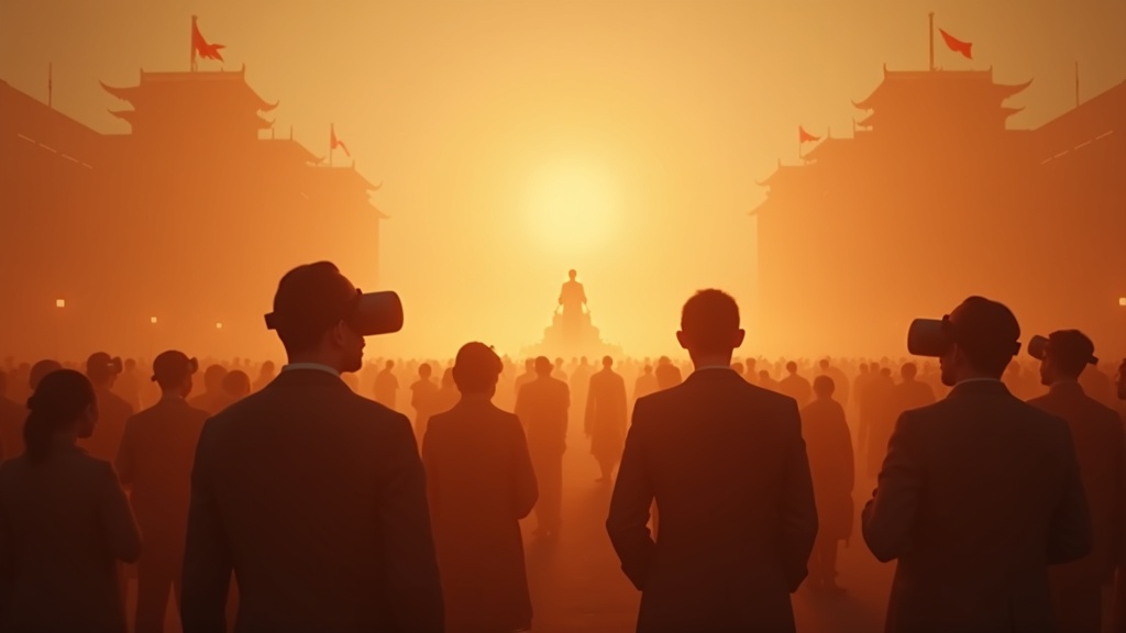 Visitante utilizando unas gafas de realidad virtual en la Exposición VR Regreso al Momento Sagrado en Vietnam.