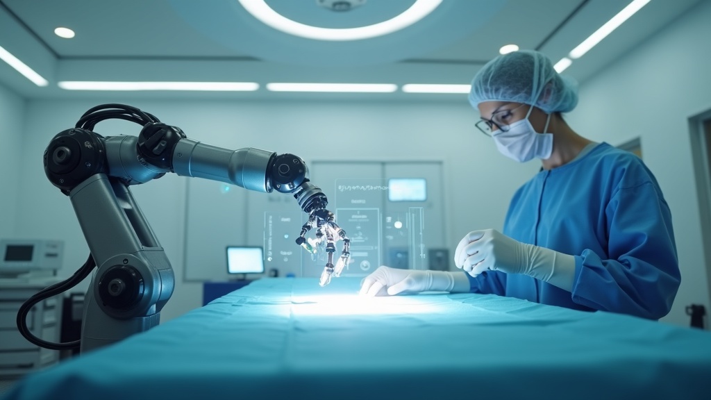 Equipo médico colaborando durante una cirugía robótica en un hospital de Castilla y León