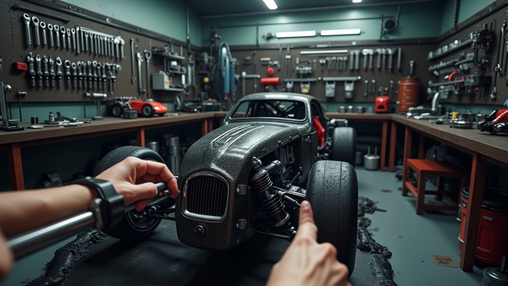 Mecánico virtual trabajando en el motor de un coche en Wrench Simulador Mecánico VR.