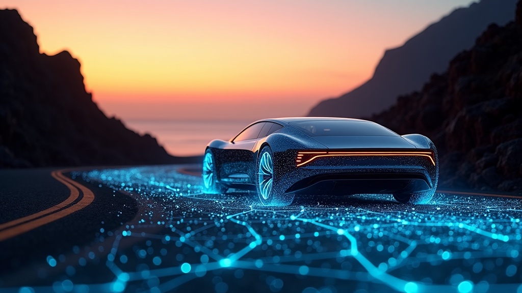 Visión por computador analizando la superficie de una carretera para un diagnóstico automático con IA desde un vehículo en movimiento