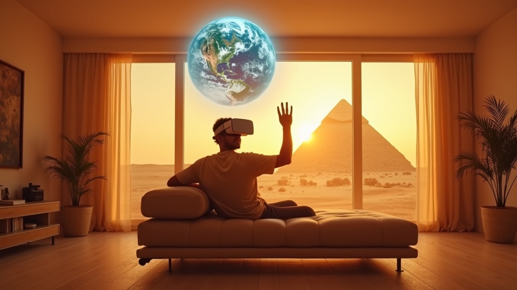 Vista aérea virtual del Gran Cañón durante una sesión de exploración mundial en realidad virtual en Virtua Barcelona.