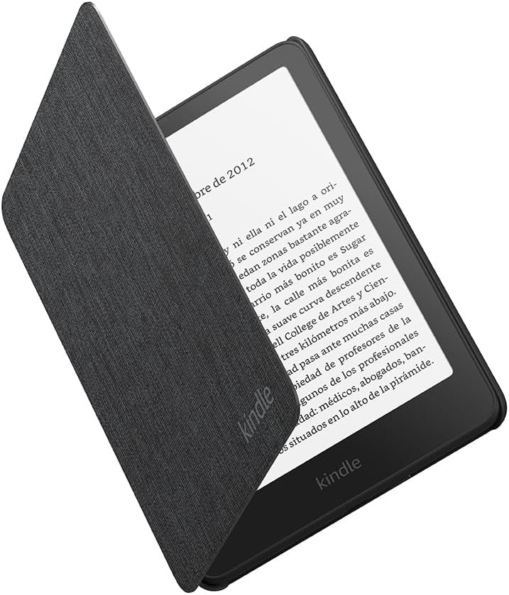 Collage de imágenes de la funda oficial para Kindle Paperwhite 2024 en varios colores y en uso