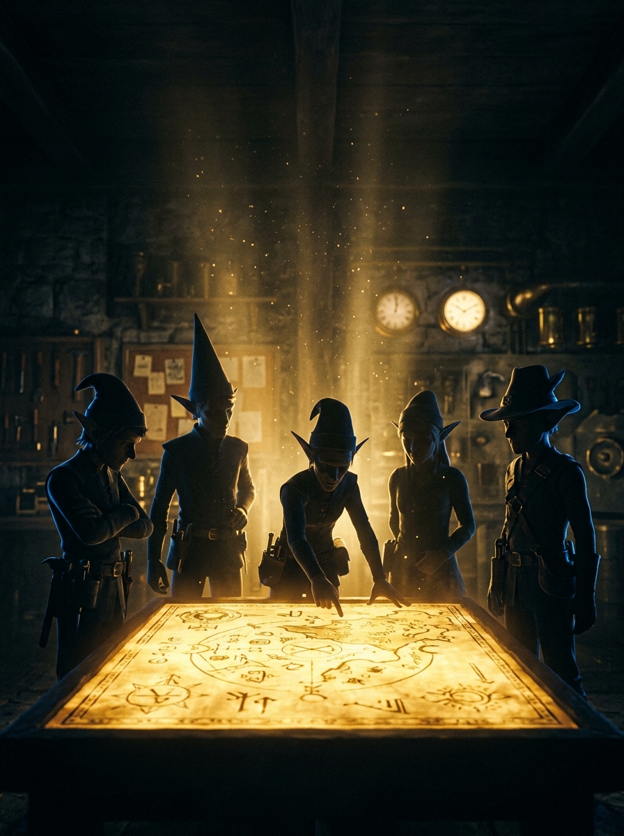 Elves gathered with emergency map